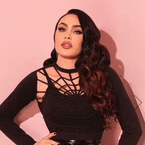 Vixen by Micheline Pitt Cropped Spiderweb Sweater